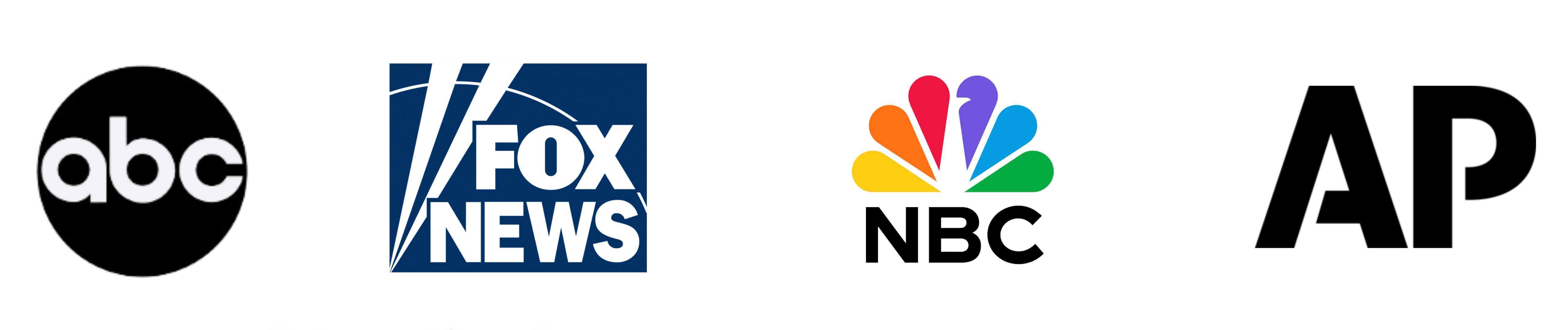 Logos of major news organizations including ABC, Fox News, NBC, and Associated Press.